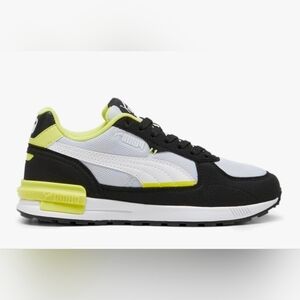 Puma Black and White Shoes with Yellow Highlights